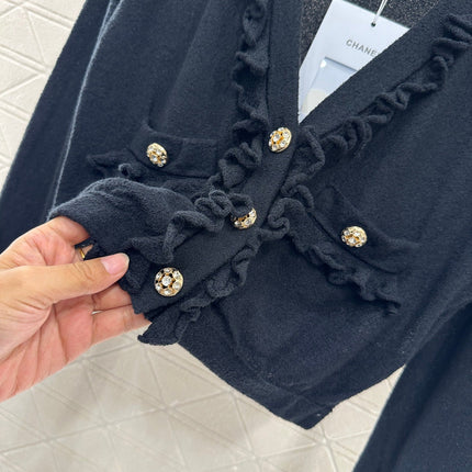 CHANEL RUFFLE-TRIM KNITTED CARDIGAN DRESS SET 276599