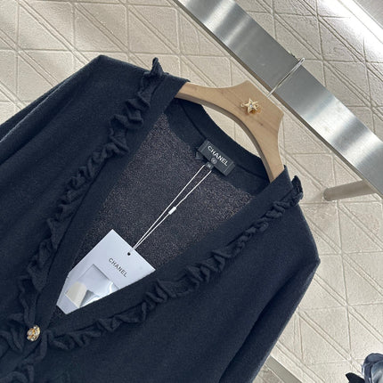 CHANEL RUFFLE-TRIM KNITTED CARDIGAN DRESS SET 276599