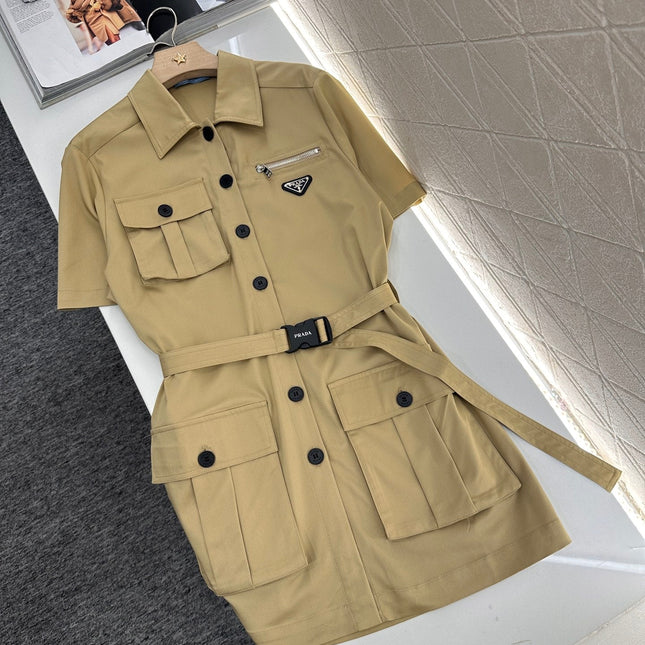 PRADA BELTED OFFICE DRESS WITH POCKETS 276513
