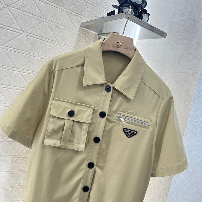 PRADA BELTED OFFICE DRESS WITH POCKETS 276513