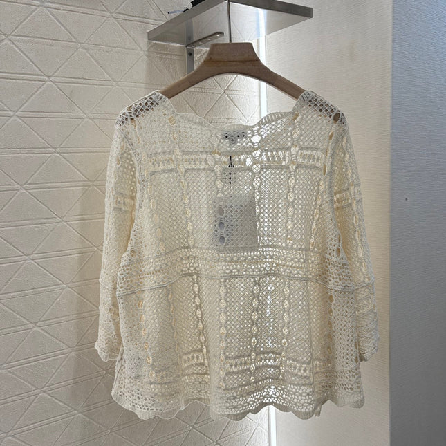 CHANEL PULLOVER KNIT TOP WITH CUTWORK EMBROIDERY 276502