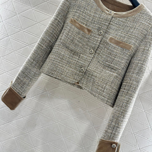 CHANEL 25S VELVET-TRIM JACKET AND SKIRT SET 398