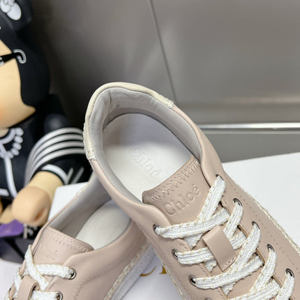 CHLOÉ TELMA LACE-UP SNEAKER IN DESERT SAND LAMBSKIN AND RAFFIA