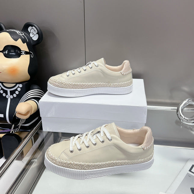 TELMA LACE-UP SNEAKER IN CREAM BEIGE LAMBSKIN AND RAFFIA