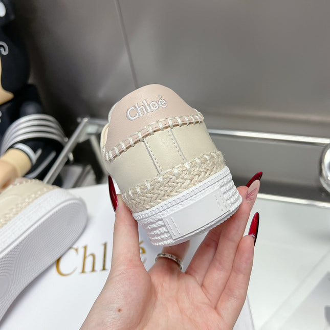 TELMA LACE-UP SNEAKER IN CREAM BEIGE LAMBSKIN AND RAFFIA