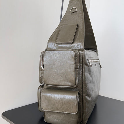 SUPERBUSY LARGE SLING BAG 42 IN KHAKI GREEN LAMBSKIN