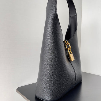 GOLD LOCKER SHOULDER BAG 62 IN BLACK CALFSKIN