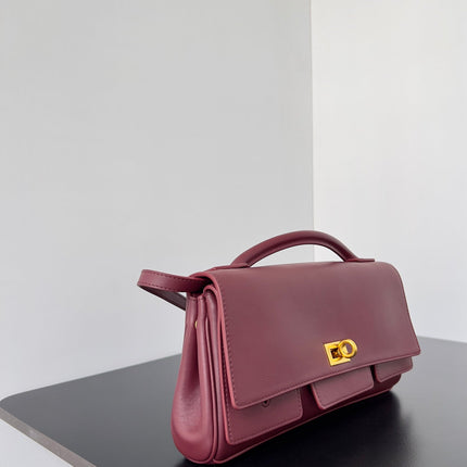 BEL AIR CLUTCH 27 IN BURGUNDY RED NAPPA LAMBSKIN GOLD HARDWARE