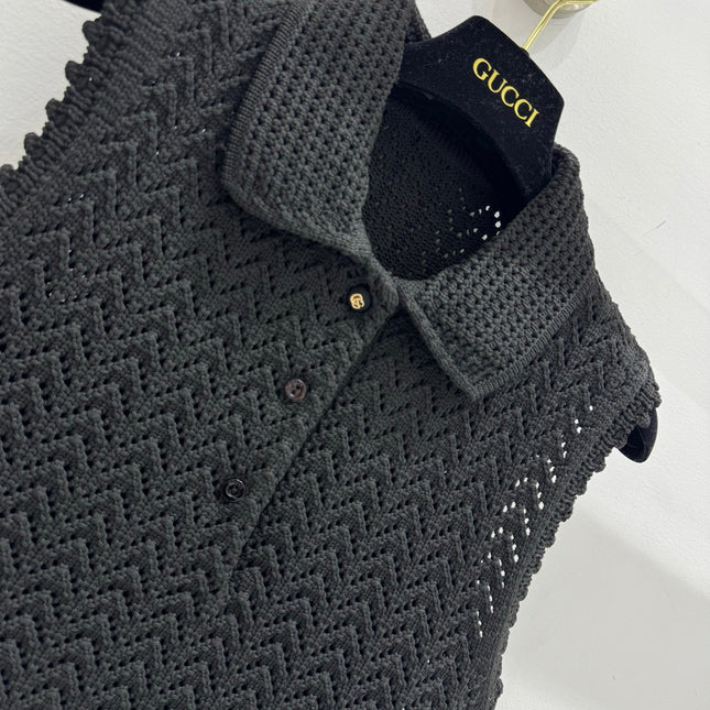 GUCCI SLEEVELESS KNIT POLO DRESS IN BLACK 267479