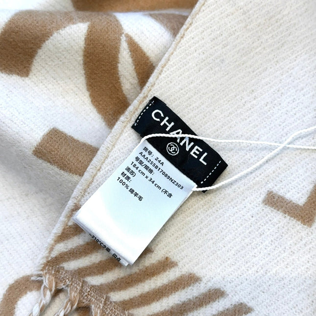 SCARF 184 CM IN PEANUT BROWN MIX WHITE MERINO WOOL 393121