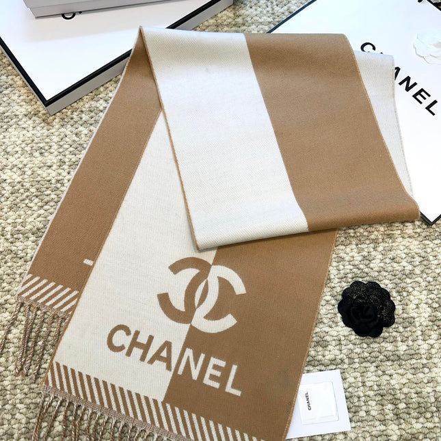 SCARF 184 CM IN PEANUT BROWN MIX WHITE MERINO WOOL 393121