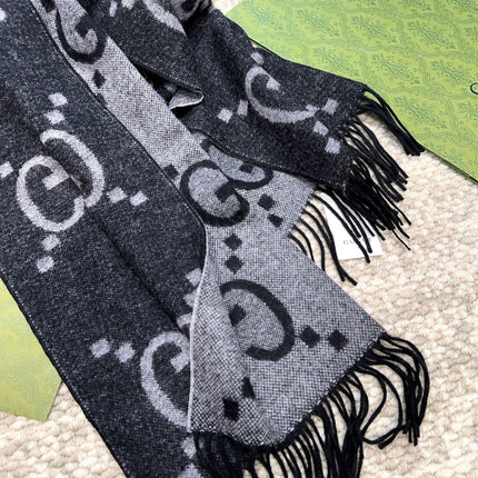 SCARF 200 CM IN BLACK MIX LIGHT GRAY CASHMERE 396377