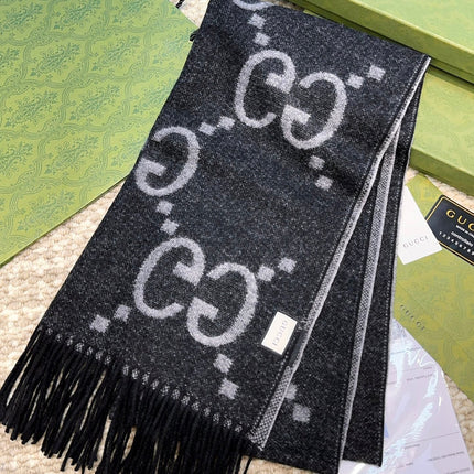 SCARF 200 CM IN BLACK MIX LIGHT GRAY CASHMERE 396377