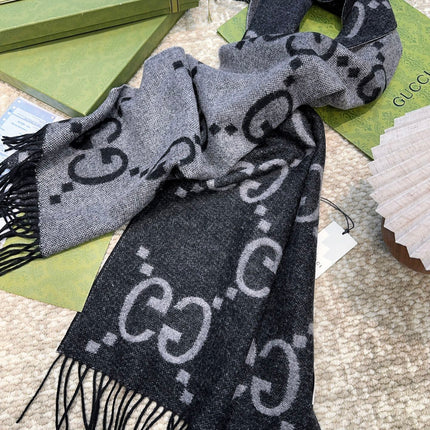 SCARF 200 CM IN BLACK MIX LIGHT GRAY CASHMERE 396377