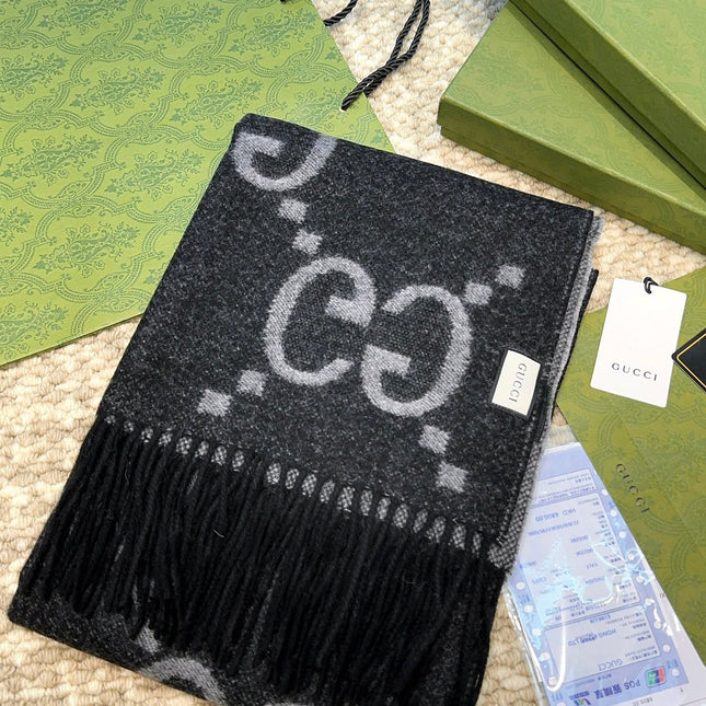 SCARF 200 CM IN BLACK MIX LIGHT GRAY CASHMERE 396377