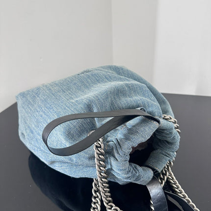 CRUSH SMALL TOTE BAG 26 IN BLUE WASHED DENIM SILVER HARDWARE