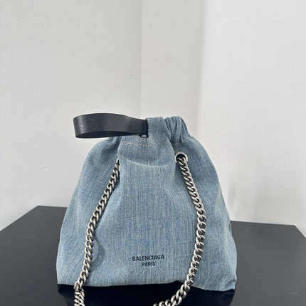CRUSH SMALL TOTE BAG 26 IN BLUE WASHED DENIM SILVER HARDWARE