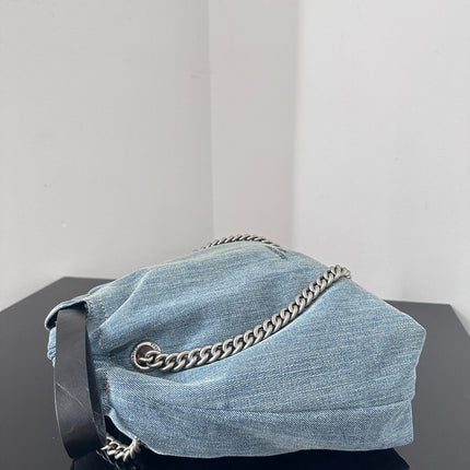 CRUSH SMALL TOTE BAG 26 IN BLUE WASHED DENIM SILVER HARDWARE