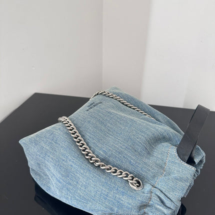 CRUSH SMALL TOTE BAG 26 IN BLUE WASHED DENIM SILVER HARDWARE