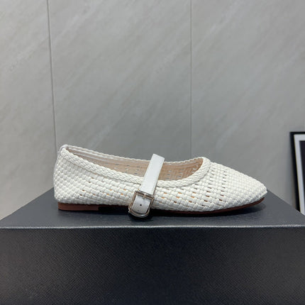 ALAIA MARY JANE FLATS WOVEN PATTERN 25S IN WHITE CALFSKIN