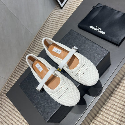 ALAIA MARY JANE FLATS WOVEN PATTERN 25S IN WHITE CALFSKIN