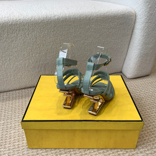 FENDI HIGH SANDAL 10 CM IN SAGE GREEN CALFSKIN