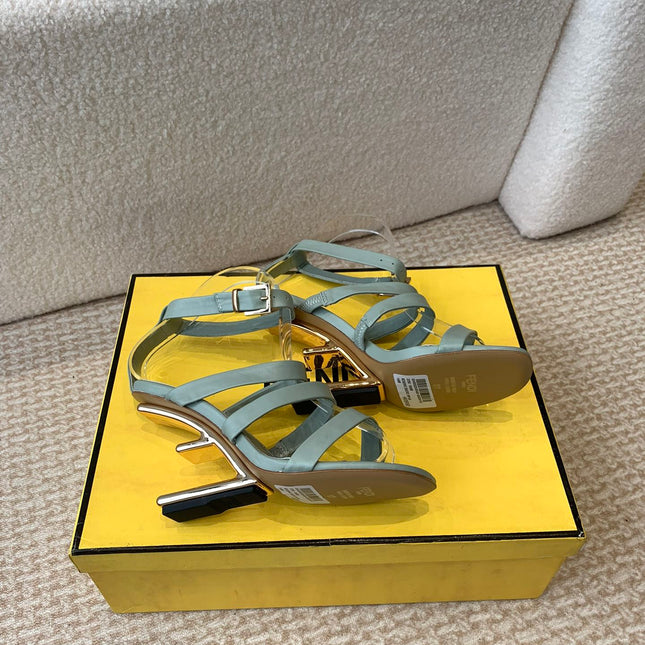 FENDI HIGH SANDAL 10 CM IN SAGE GREEN CALFSKIN