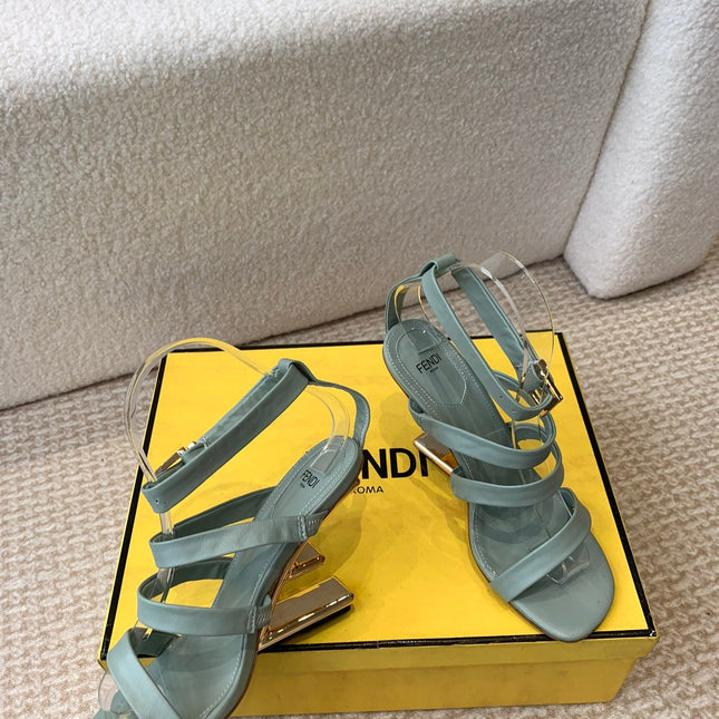 FENDI HIGH SANDAL 10 CM IN SAGE GREEN CALFSKIN