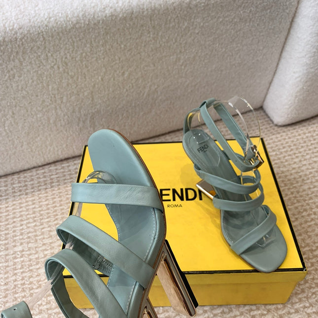 FENDI HIGH SANDAL 10 CM IN SAGE GREEN CALFSKIN
