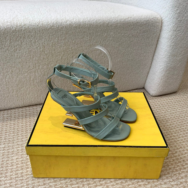 FENDI HIGH SANDAL 10 CM IN SAGE GREEN CALFSKIN