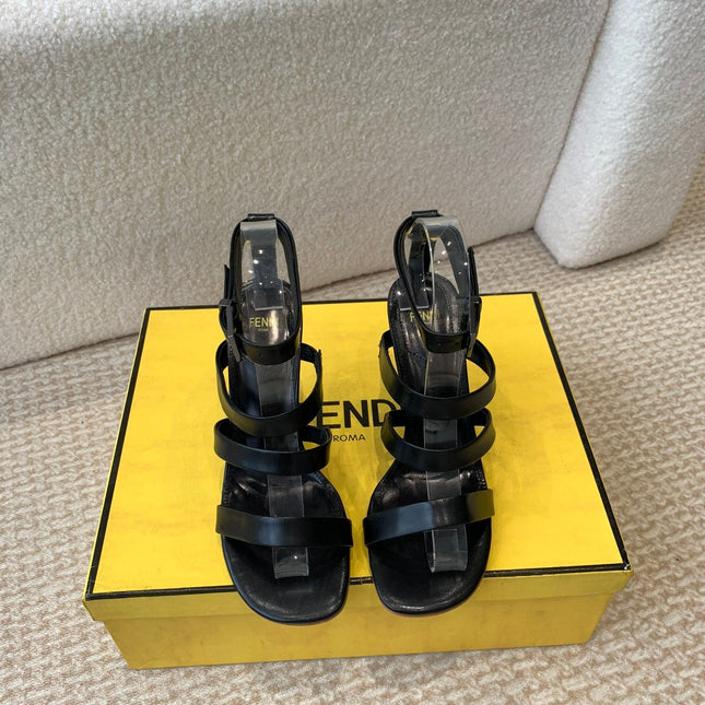 FENDI HIGH SANDAL 10 CM IN BLACK CALFSKIN