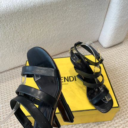 FENDI HIGH SANDAL 10 CM IN BLACK CALFSKIN