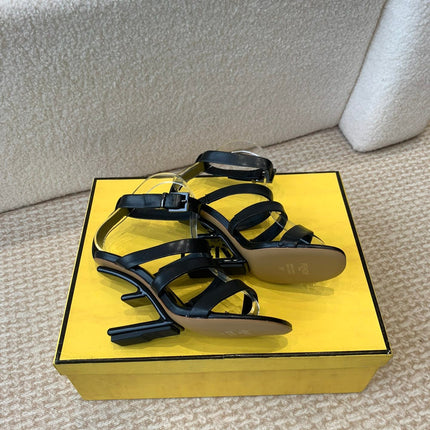 FENDI HIGH SANDAL 10 CM IN BLACK CALFSKIN