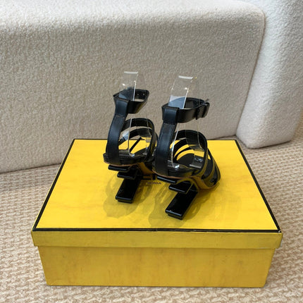 FENDI HIGH SANDAL 10 CM IN BLACK CALFSKIN