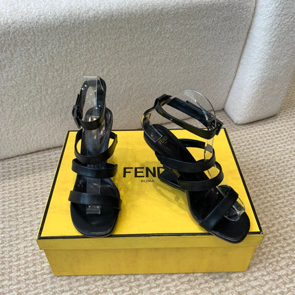 FENDI HIGH SANDAL 10 CM IN BLACK CALFSKIN