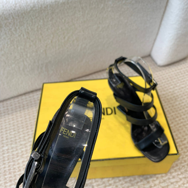 FENDI HIGH SANDAL 10 CM IN BLACK CALFSKIN