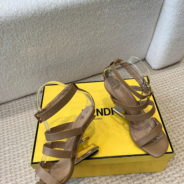 FENDI HIGH SANDAL 10 CM IN SEPIA BROWN CALFSKIN