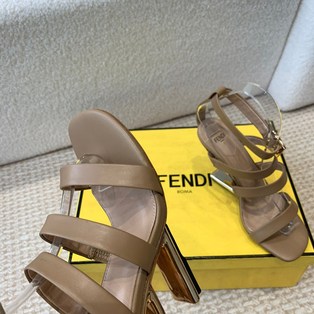 FENDI HIGH SANDAL 10 CM IN SEPIA BROWN CALFSKIN