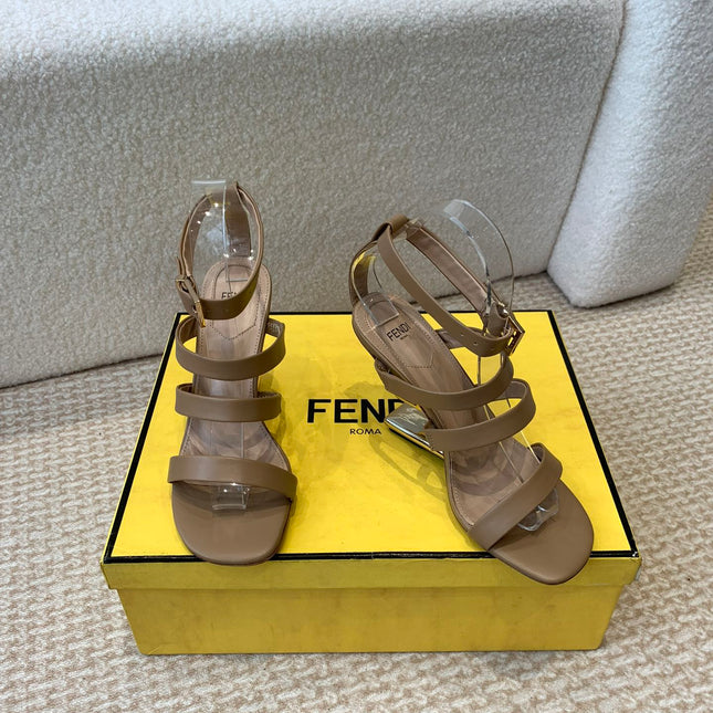 FENDI HIGH SANDAL 10 CM IN SEPIA BROWN CALFSKIN