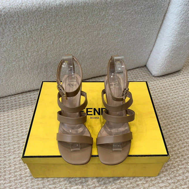 FENDI HIGH SANDAL 10 CM IN SEPIA BROWN CALFSKIN