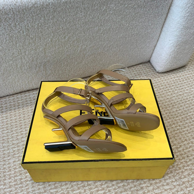 FENDI HIGH SANDAL 10 CM IN SEPIA BROWN CALFSKIN