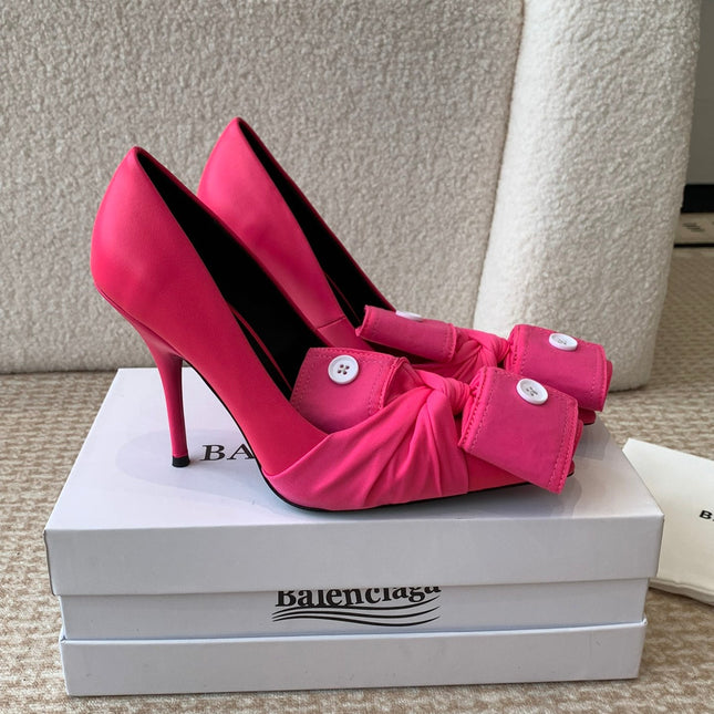 KNIFE CHEMISE HIGH PUMPS IN BRIGHT PINK COTTON AND CALFSKIN