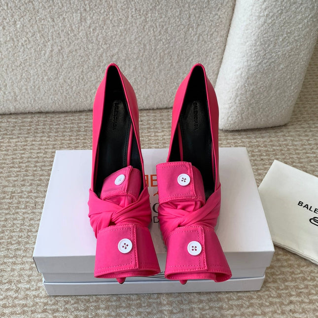 KNIFE CHEMISE HIGH PUMPS IN BRIGHT PINK COTTON AND CALFSKIN