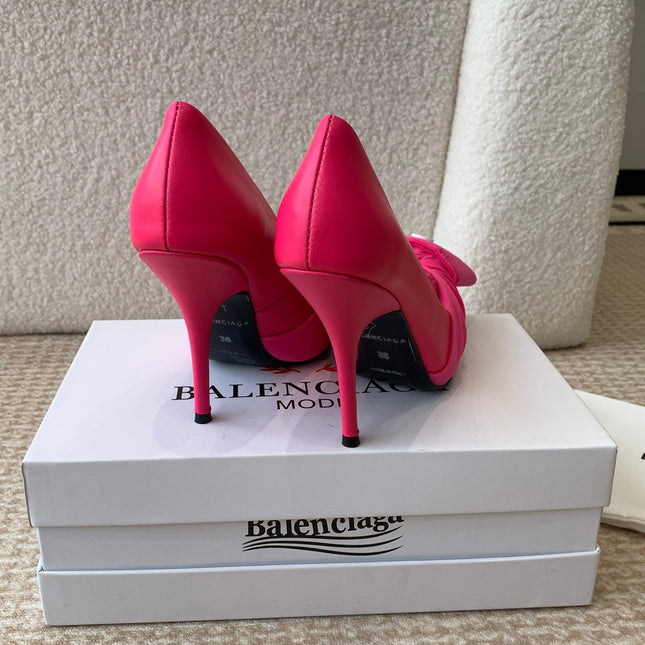 KNIFE CHEMISE HIGH PUMPS IN BRIGHT PINK COTTON AND CALFSKIN