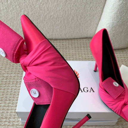 KNIFE CHEMISE HIGH PUMPS IN BRIGHT PINK COTTON AND CALFSKIN