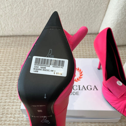 KNIFE CHEMISE HIGH PUMPS IN BRIGHT PINK COTTON AND CALFSKIN