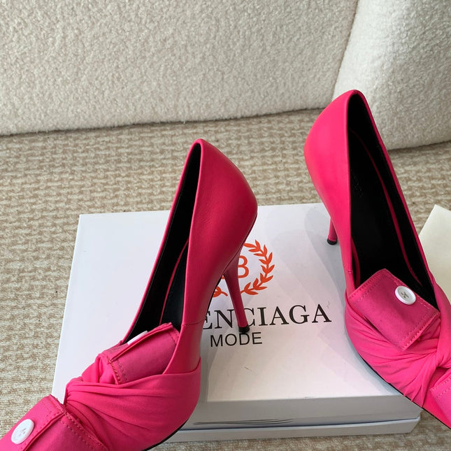 KNIFE CHEMISE HIGH PUMPS IN BRIGHT PINK COTTON AND CALFSKIN