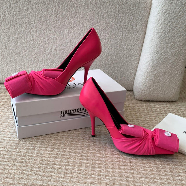 KNIFE CHEMISE HIGH PUMPS IN BRIGHT PINK COTTON AND CALFSKIN