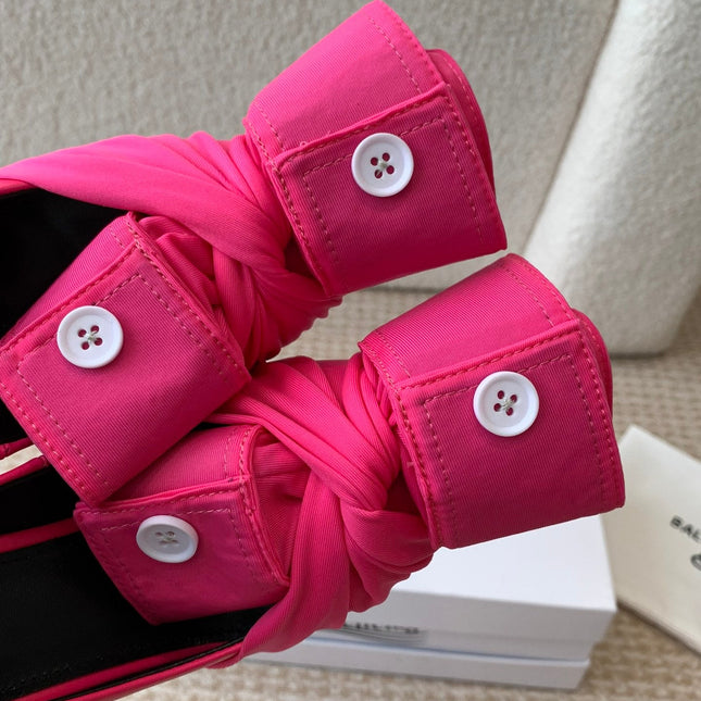 KNIFE CHEMISE HIGH PUMPS IN BRIGHT PINK COTTON AND CALFSKIN