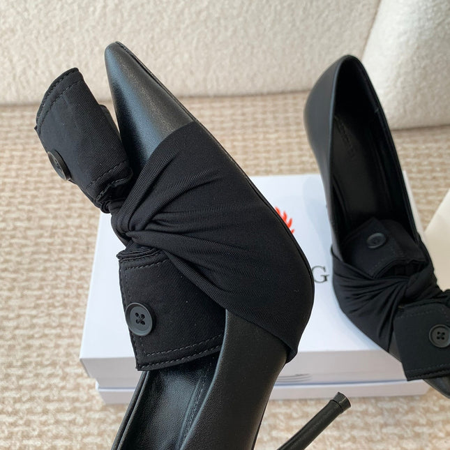 KNIFE CHEMISE HIGH PUMPS IN BLACK COTTON AND CALFSKIN